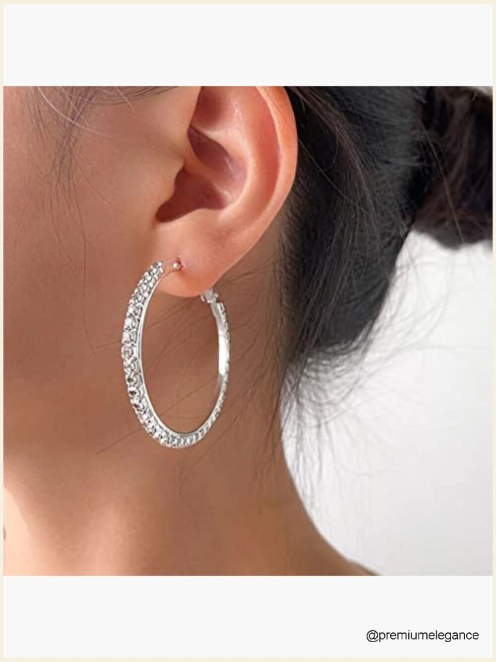 Large Rhinestone Hoop Earrings Sterling Silver CZ Cubic Zirconia Hoops 20-70mm - Picture 6 of 7